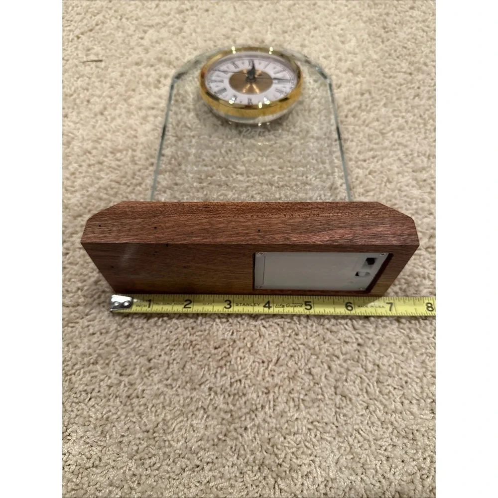 NIB Glass Retirement Clock with Wooden‎ Light Base - Happy Retirement Plaque